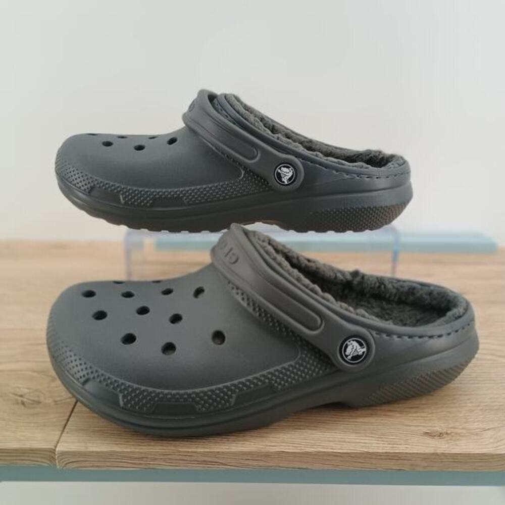 Crocs Classic Lined Unisex Adult Grey Faux Fur Slip On Clog M6 W8